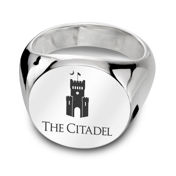 Citadel Sterling Silver Round Signet Ring Shot #1