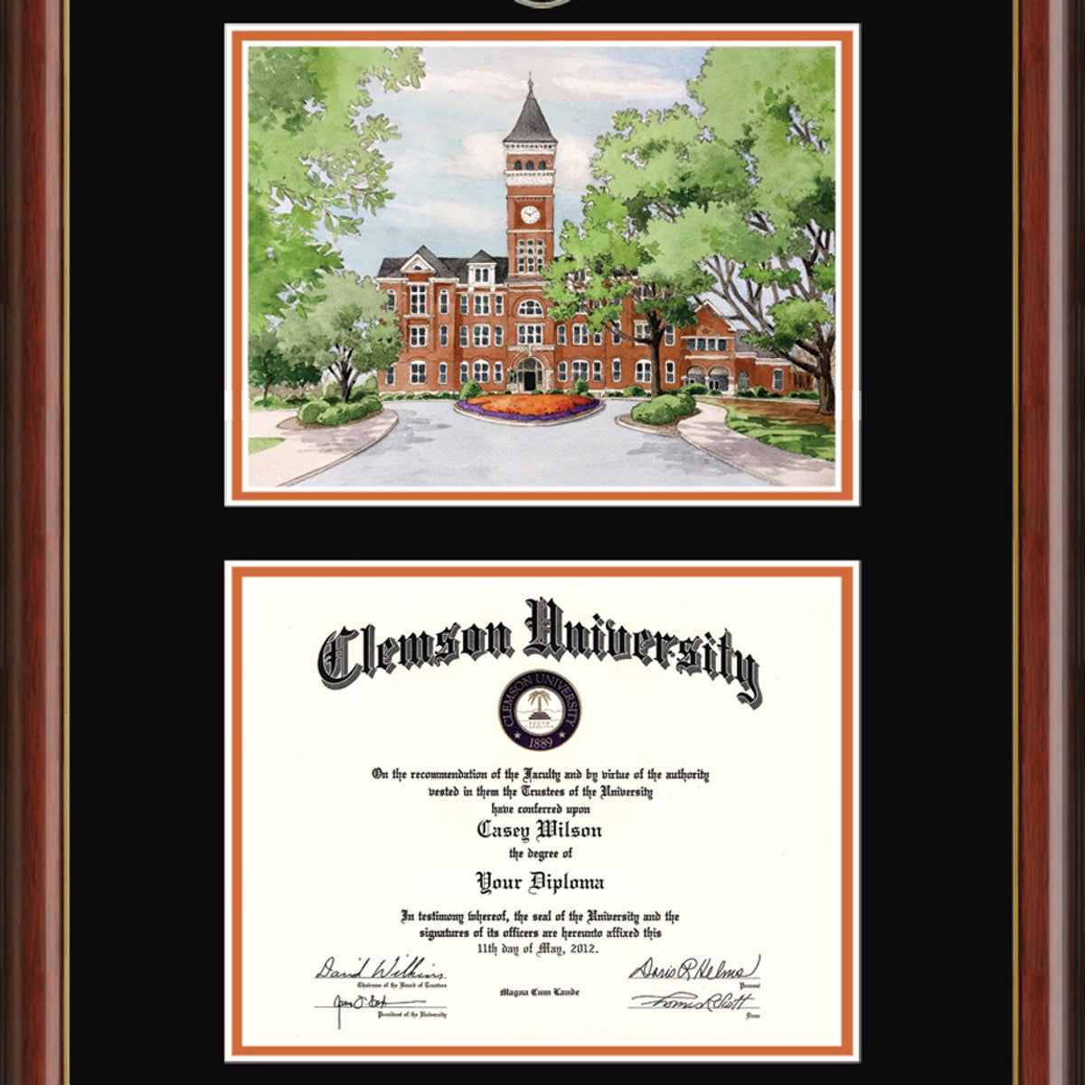 Official Clemson Diploma Frame with Campus Print M.LaHart & Co.