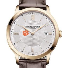Clemson Men's Baume et Mercier 40mm Gold PVD Classima Watch with Silver Dial & Dark Brown Leather Strap Shot #1