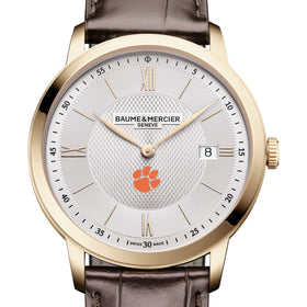 Clemson Men's Baume et Mercier 40mm Gold PVD Classima Watch with Silver Dial & Dark Brown Leather Strap Shot #1