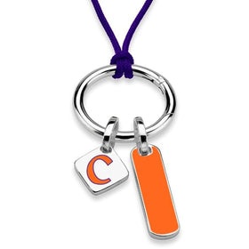 Clemson Silk Necklace with Enamel Charm &amp; Sterling Silver Tag Shot #1