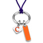 Clemson Silk Necklace with Enamel Charm & Sterling Silver Tag Shot #1