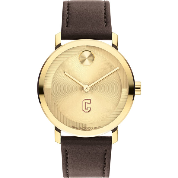 College of Charleston Men&#39;s Movado BOLD Gold with Chocolate Leather Strap Shot #2