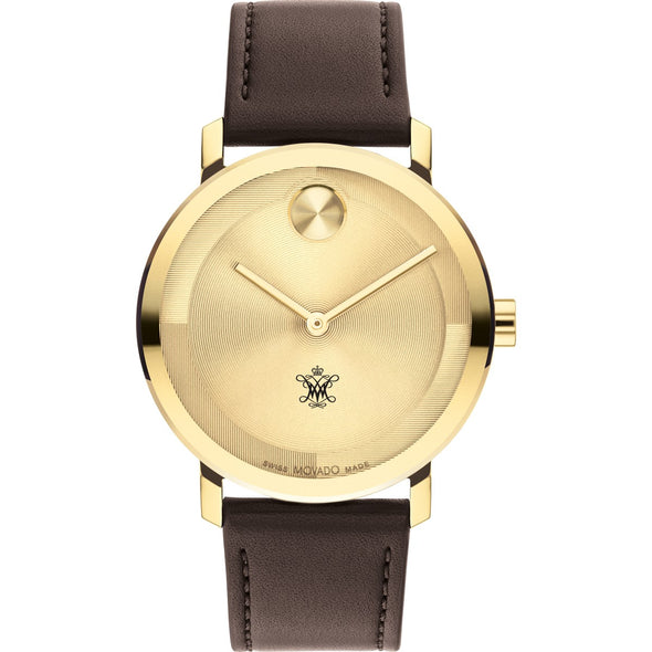 College of William &amp; Mary Men&#39;s Movado BOLD Gold with Chocolate Leather Strap Shot #2