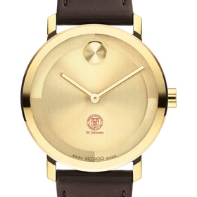 Cornell SC Johnson College of Business Men&#39;s Movado BOLD Gold with Chocolate Leather Strap Shot #1