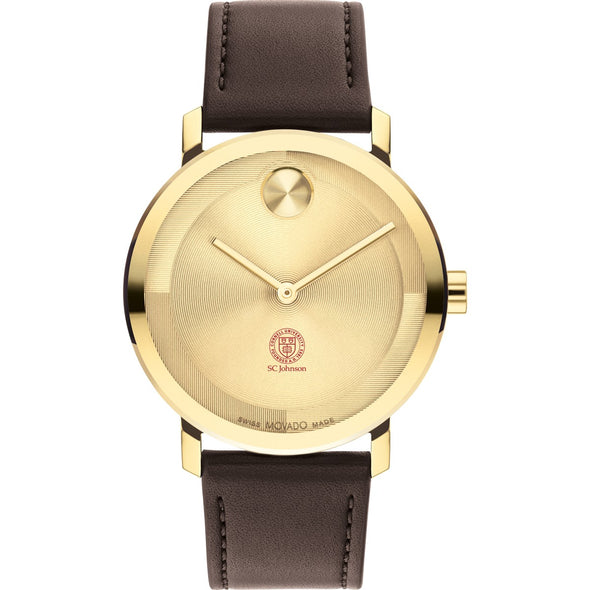 Cornell SC Johnson College of Business Men&#39;s Movado BOLD Gold with Chocolate Leather Strap Shot #2