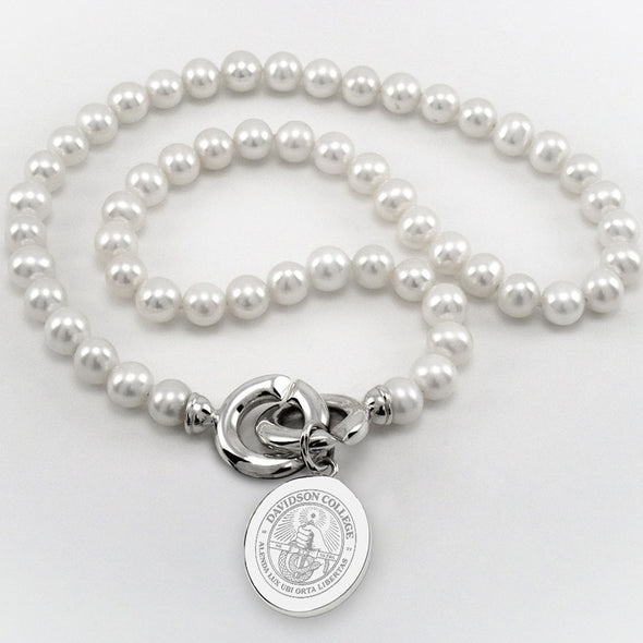 Davidson College Pearl Necklace with Sterling Silver Charm Shot #1
