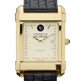 Delaware Men's Gold Quad with Leather Strap Shot #1
