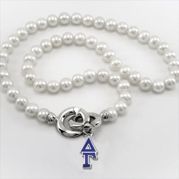 Delta Gamma Pearl Necklace with Greek Letter Charm Shot #1