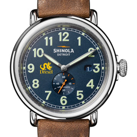 Drexel University Shinola Watch, The Runwell Automatic 45 mm Blue Dial and British Tan Strap at M.LaHart &amp; Co. Shot #1