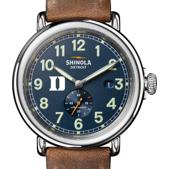 Duke University Shinola Watch, The Runwell Automatic 45 mm Blue Dial and British Tan Strap at M.LaHart &amp; Co. Shot #1