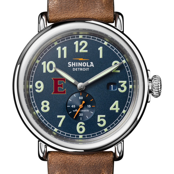 Elon University Shinola Watch, The Runwell Automatic 45 mm Blue Dial and British Tan Strap at M.LaHart &amp; Co. Shot #1