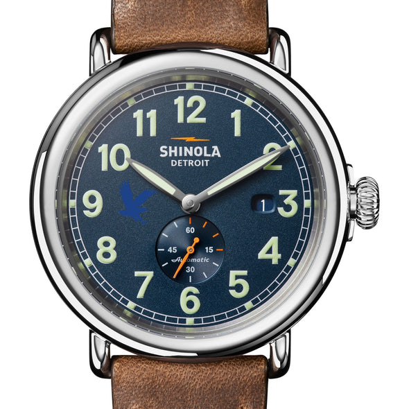 Embry-Riddle Shinola Watch, The Runwell Automatic 45 mm Blue Dial and British Tan Strap at M.LaHart & Co. Shot #1