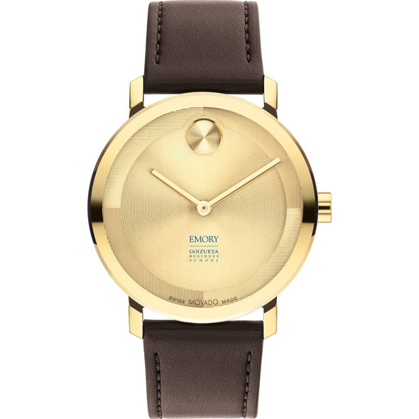 Emory Goizueta Business School Men&#39;s Movado BOLD Gold with Chocolate Leather Strap Shot #2