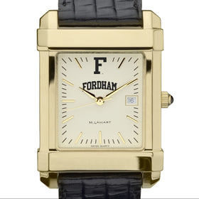 Fordham Men&#39;s Gold Quad with Leather Strap Shot #1