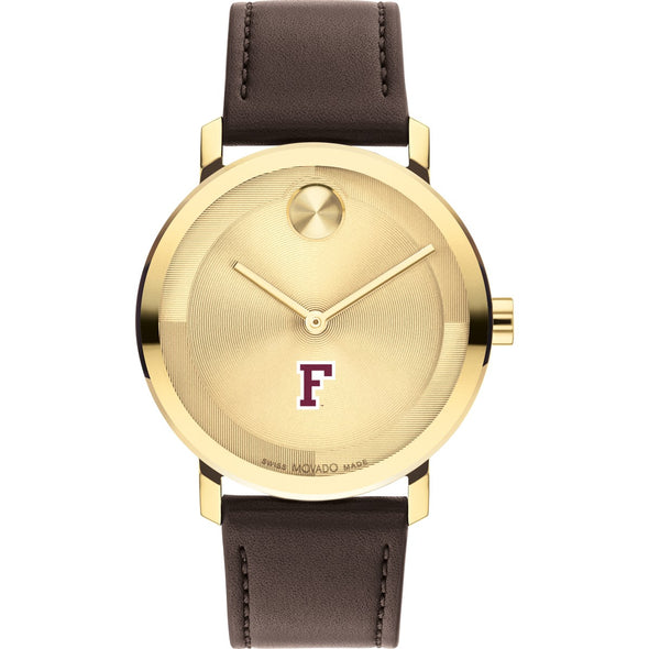 Fordham University Men&#39;s Movado BOLD Gold with Chocolate Leather Strap Shot #2
