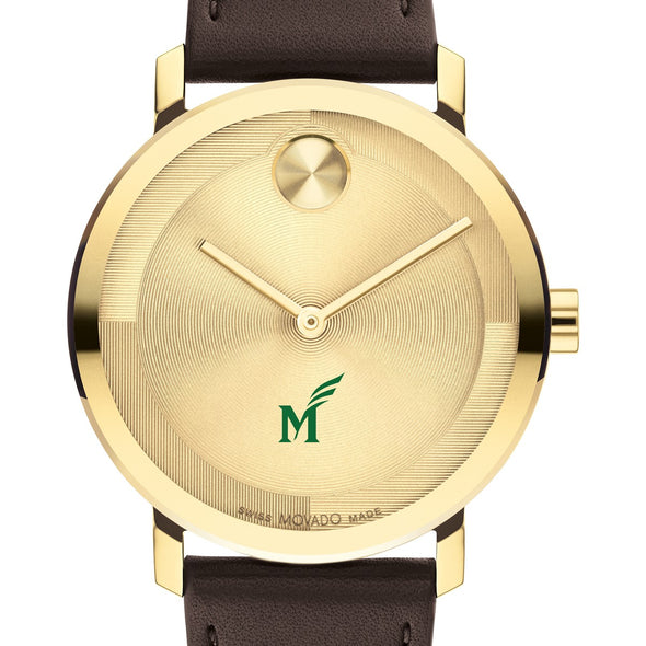 George Mason University Men&#39;s Movado BOLD Gold with Chocolate Leather Strap Shot #1
