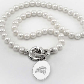 George Mason University Pearl Necklace with Sterling Silver Charm Shot #1