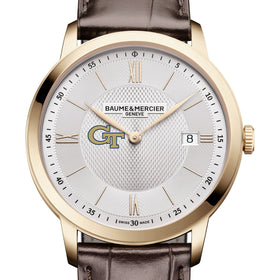 Georgia Tech Men's Baume et Mercier 40mm Gold PVD Classima Watch with Silver Dial & Dark Brown Leather Strap Shot #1