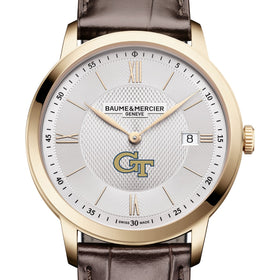 Georgia Tech Men's Baume et Mercier 40mm Gold PVD Classima Watch with Silver Dial & Dark Brown Leather Strap Shot #1