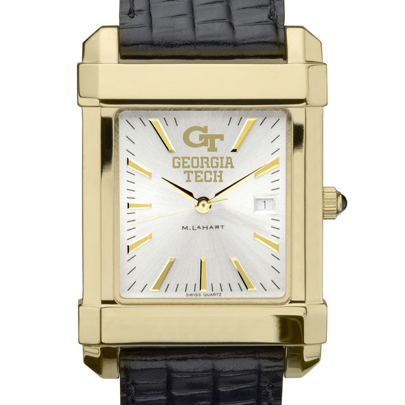 Georgia Tech Men's Gold Watch with 2-Tone Dial & Leather Strap at M.LaHart & Co. Shot #1