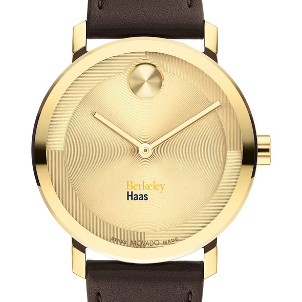 Haas School of Business Men&#39;s Movado BOLD Gold with Chocolate Leather Strap Shot #1