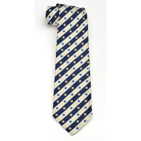 Harvard Blue & Beige Stripe Pattern Woven Silk Tie Shot #1