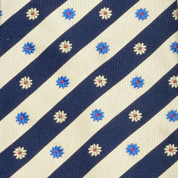Harvard Blue & Beige Stripe Pattern Woven Silk Tie Shot #2