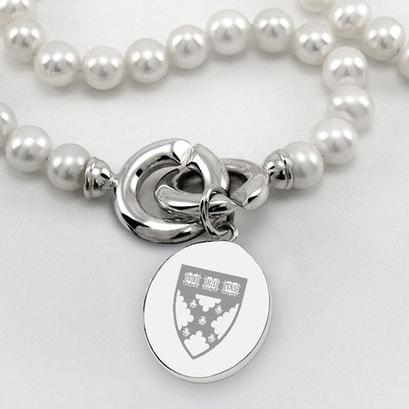 Harvard Business School School Pearl Necklace with Sterling Silver Charm Shot #2
