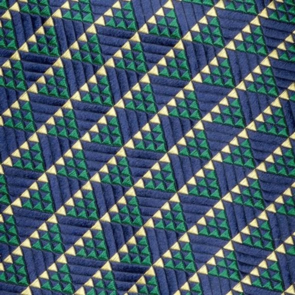 Harvard Green & Gold Triangle Pattern Tie in Blue Shot #2