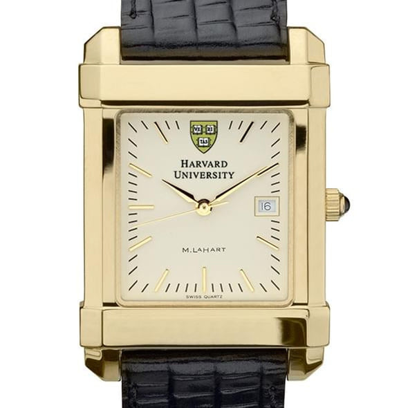 Harvard Men's Gold Quad with Leather Strap Shot #1
