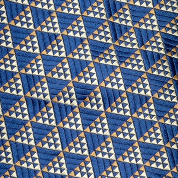 Harvard Tan Triangle Pattern Woven Silk Tie in Blue Shot #2