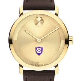 Holy Cross Men&#39;s Movado BOLD Gold with Chocolate Leather Strap Shot #1