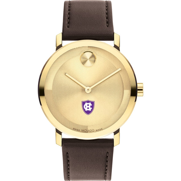 Holy Cross Men&#39;s Movado BOLD Gold with Chocolate Leather Strap Shot #2