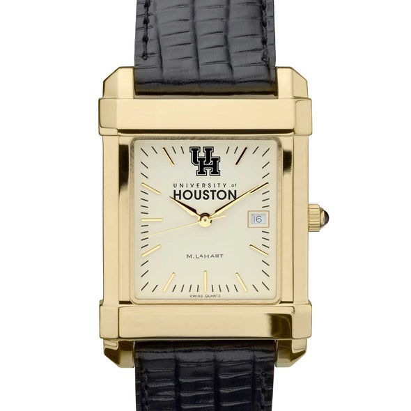 Houston Men's Gold Quad with Leather Strap Shot #1