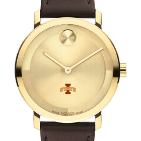 Iowa State University Men&#39;s Movado BOLD Gold with Chocolate Leather Strap Shot #1