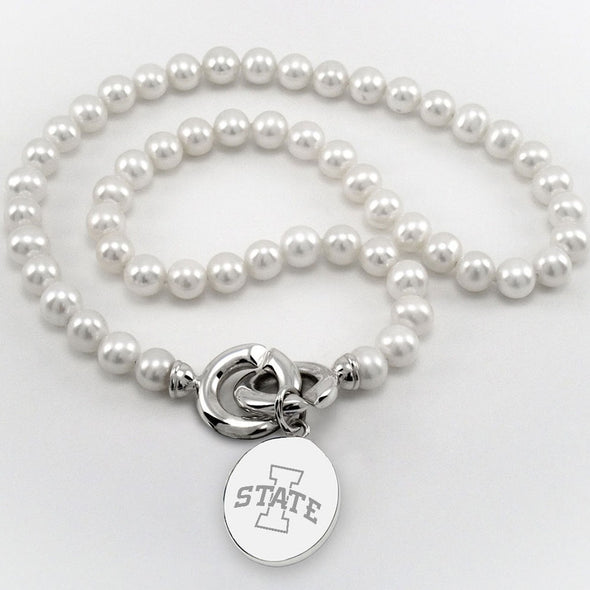 Iowa State University Pearl Necklace with Sterling Silver Charm Shot #1
