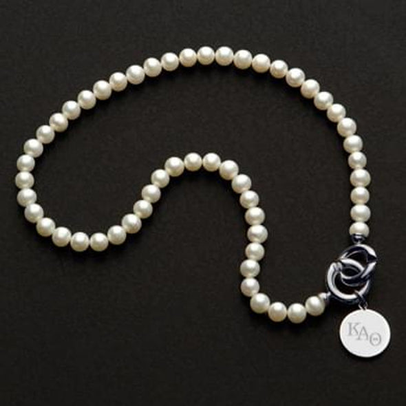 Kappa Alpha Theta Pearl Necklace with Sterling Silver Charm Shot #1