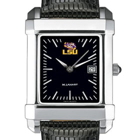 LSU Men's Black Steel Quad with Leather Strap Shot #1