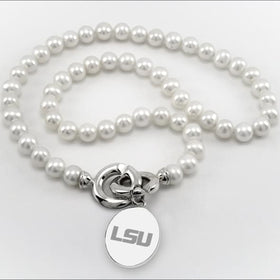 LSU Pearl Necklace with Sterling Silver Charm Shot #1