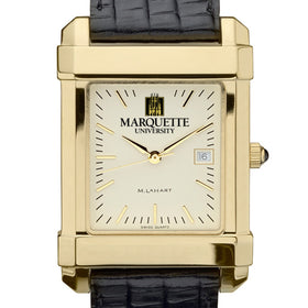 Marquette Men's Gold Quad with Leather Strap Shot #1