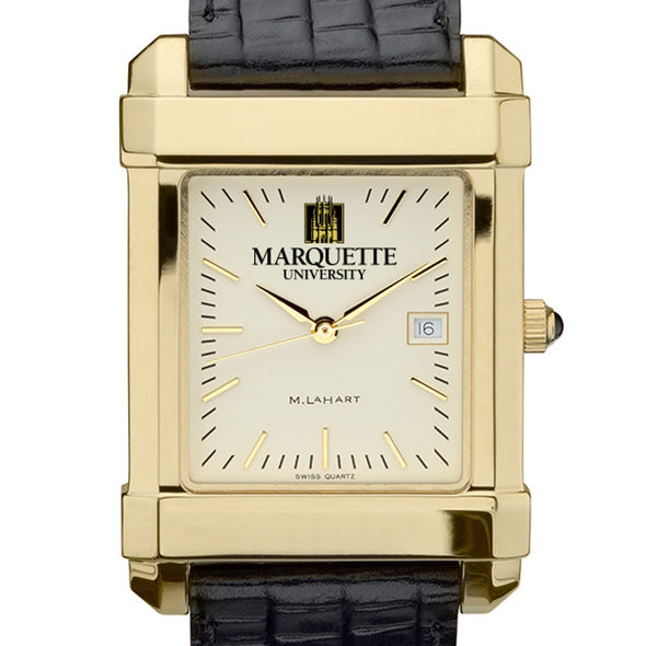 Marquette Men's Gold Quad with Leather Strap Shot #1