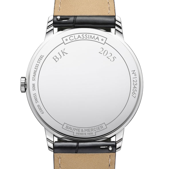 Men's Baume et Mercier 40mm Classima Watch with Blue Dial & Black Leather Strap Caseback Engraving