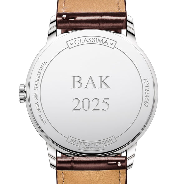Men's Baume et Mercier 42mm Classima Watch with Silver Dial & Brown Leather Strap Back Engraving
