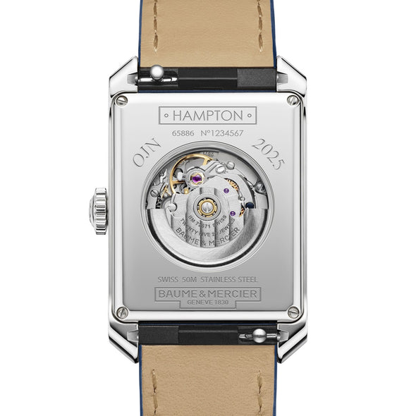 Men's Baume et Mercier 43X27mm Hampton Automatic Watch with Blue Dial & Blue Leather Strap Back Engraving
