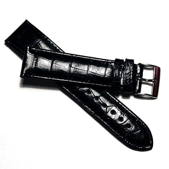 Men&#39;s Black Crocodile Strap with Silver Buckle for Quad Watches Shot #1