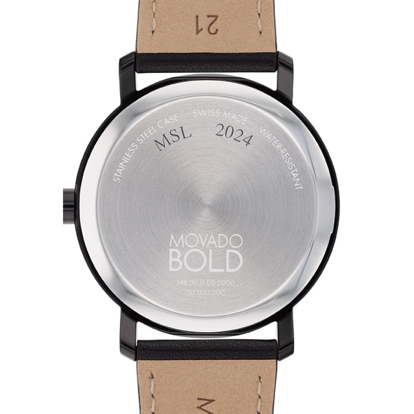 Men's Movado BOLD with Black Leather Strap Back with Personalization