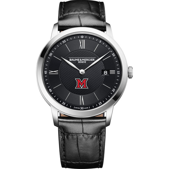 Miami University Men's Baume et Mercier 40mm Classima Quartz Watch with Black Dial & Black Leather Strap Shot #2