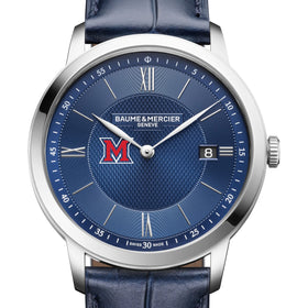 Miami University Men's Baume et Mercier 40mm Classima Quartz Watch with Blue Dial & Dark Blue Leather Strap Shot #1