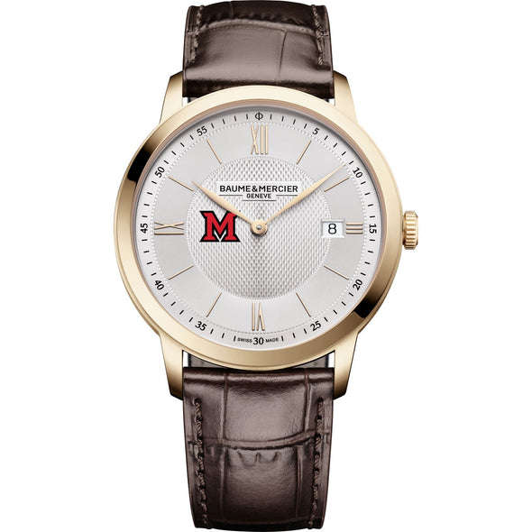 Miami University Men's Baume et Mercier 40mm Gold PVD Classima Watch with Silver Dial & Dark Brown Leather Strap Shot #2